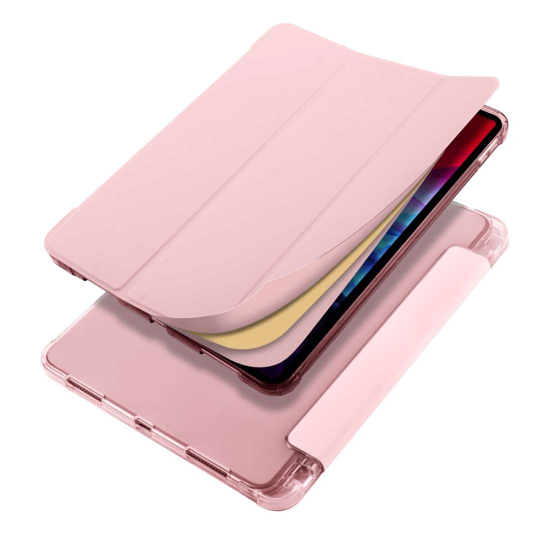 For iPad Pro 11 (2020) / iPad Pro 11(2018) 3-folding Horizontal Flip PU Leather + Shock ... (Pink)