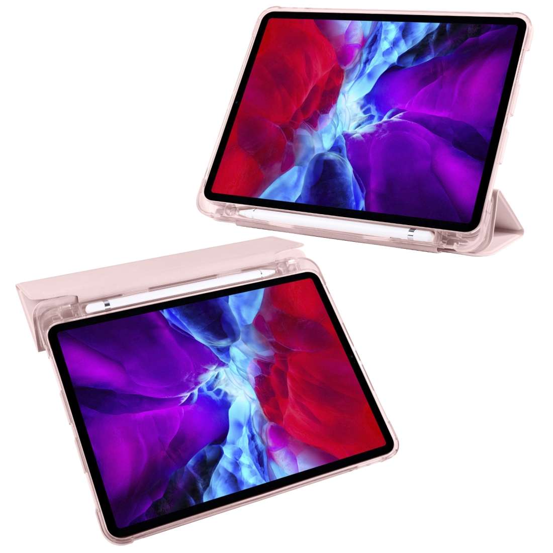 For iPad Pro 11 (2020) / iPad Pro 11(2018) 3-folding Horizontal Flip PU Leather + Shock ... (Pink)