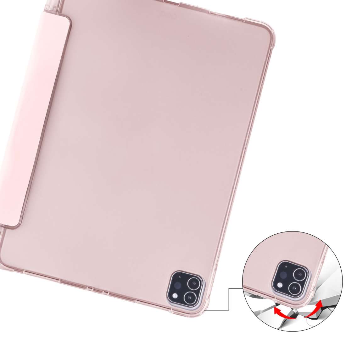 For iPad Pro 11 (2020) / iPad Pro 11(2018) 3-folding Horizontal Flip PU Leather + Shock ... (Pink)