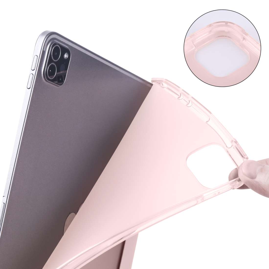 For iPad Pro 11 (2020) / iPad Pro 11(2018) 3-folding Horizontal Flip PU Leather + Shock ... (Pink)