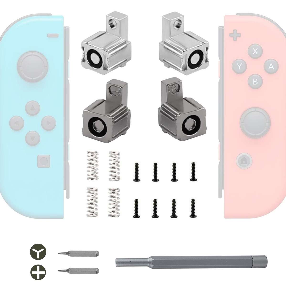 For Switch JoyCon Handle Metal Lock Replacement Parts, Spec:Grey Lock+Spring+Screwdriver