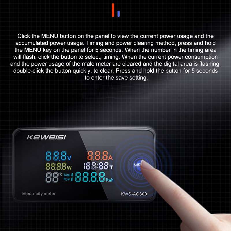 KWS-AC300-100A 50-300V AC Digital Current Voltmeter with Opening Transformer(Black)