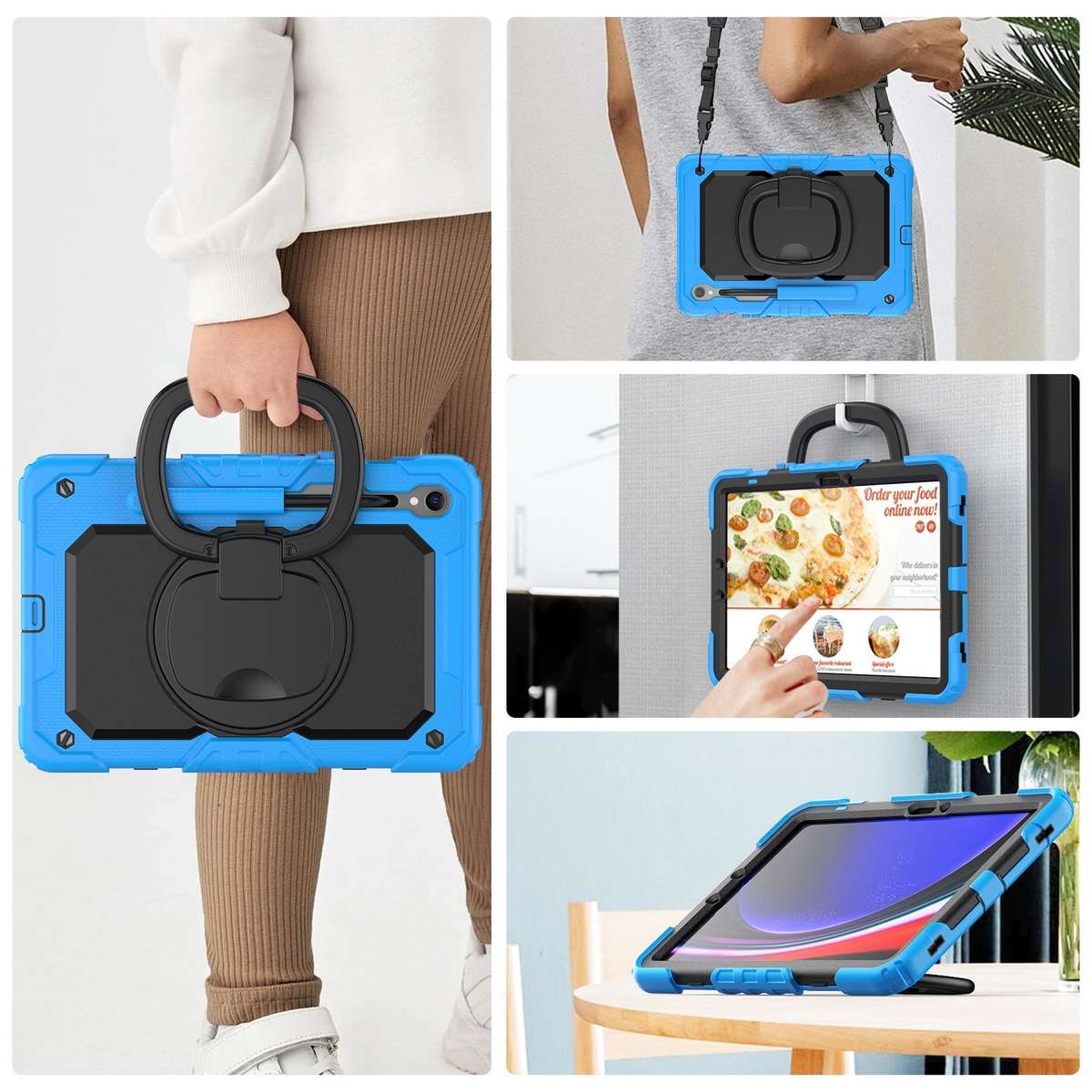 For Samsung Galaxy Tab S9 D Type Silicone Hybrid PC Tablet Case with Handle Holder(Light Blue)