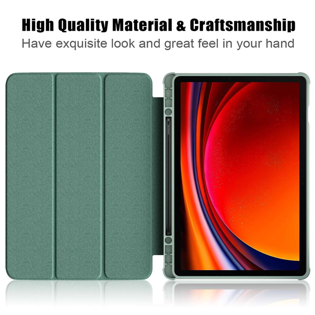 For Samsung Galaxy Tab S9 Acrylic 3-folding Smart Leather Tablet Case(Deep Green)