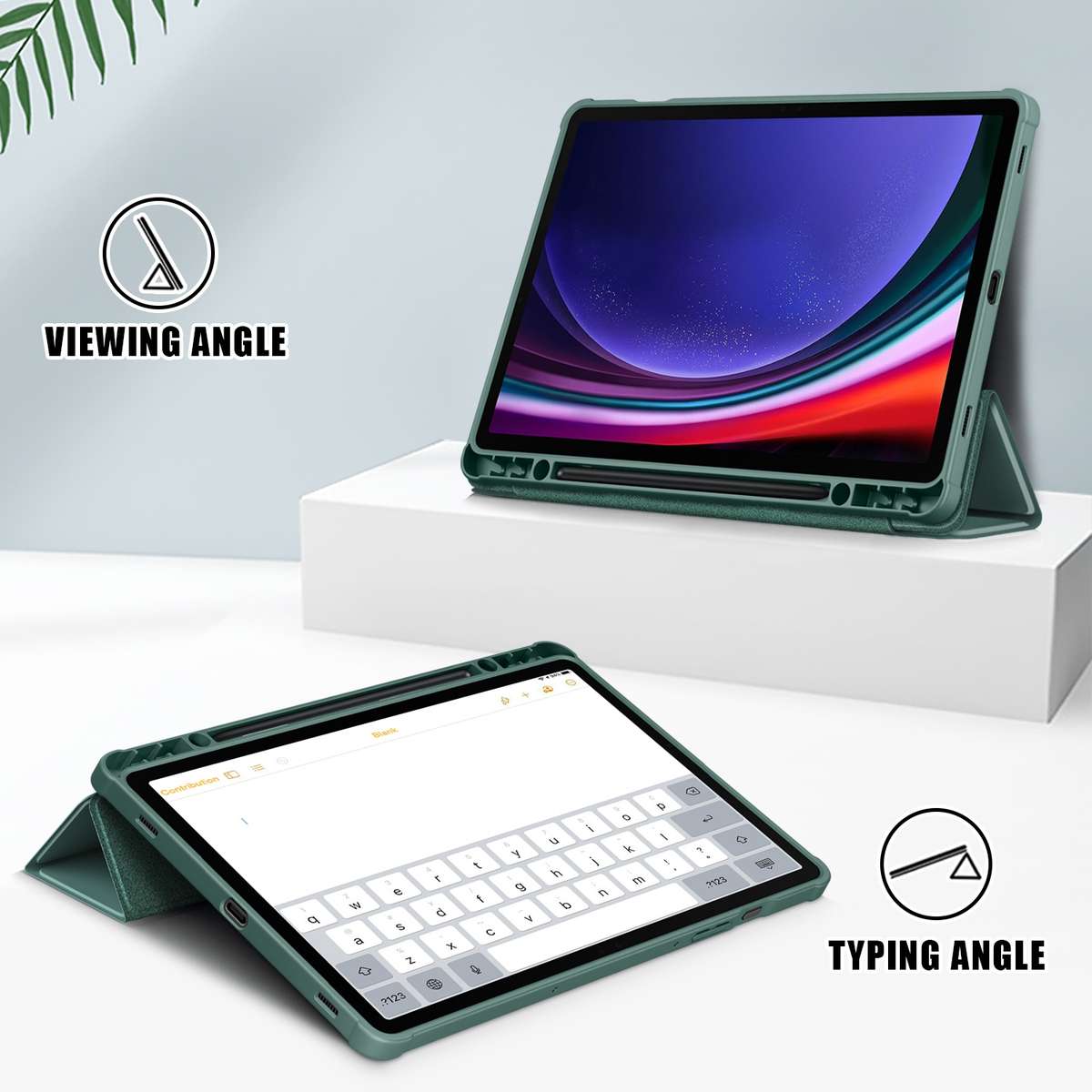 For Samsung Galaxy Tab S9 Acrylic 3-folding Smart Leather Tablet Case(Deep Green)