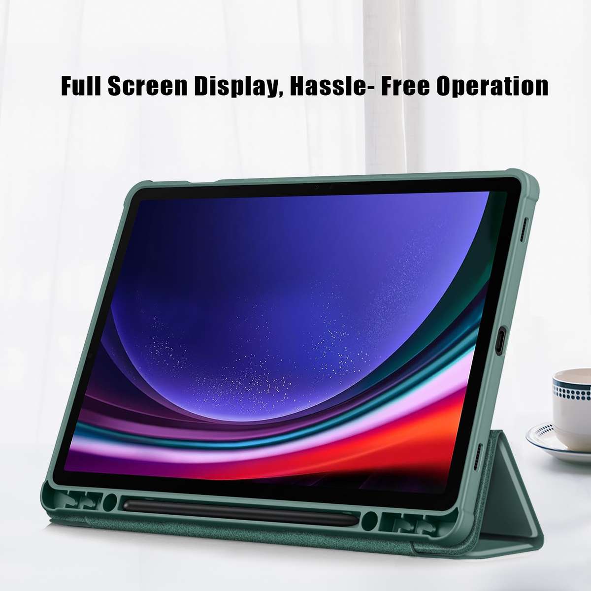 For Samsung Galaxy Tab S9 Acrylic 3-folding Smart Leather Tablet Case(Deep Green)