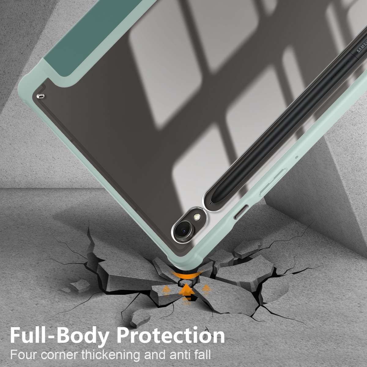 For Samsung Galaxy Tab S9 Acrylic 3-folding Smart Leather Tablet Case(Deep Green)