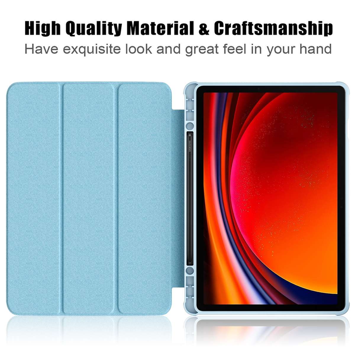 For Samsung Galaxy Tab S9 Acrylic 3-folding Smart Leather Tablet Case(Sky Blue)