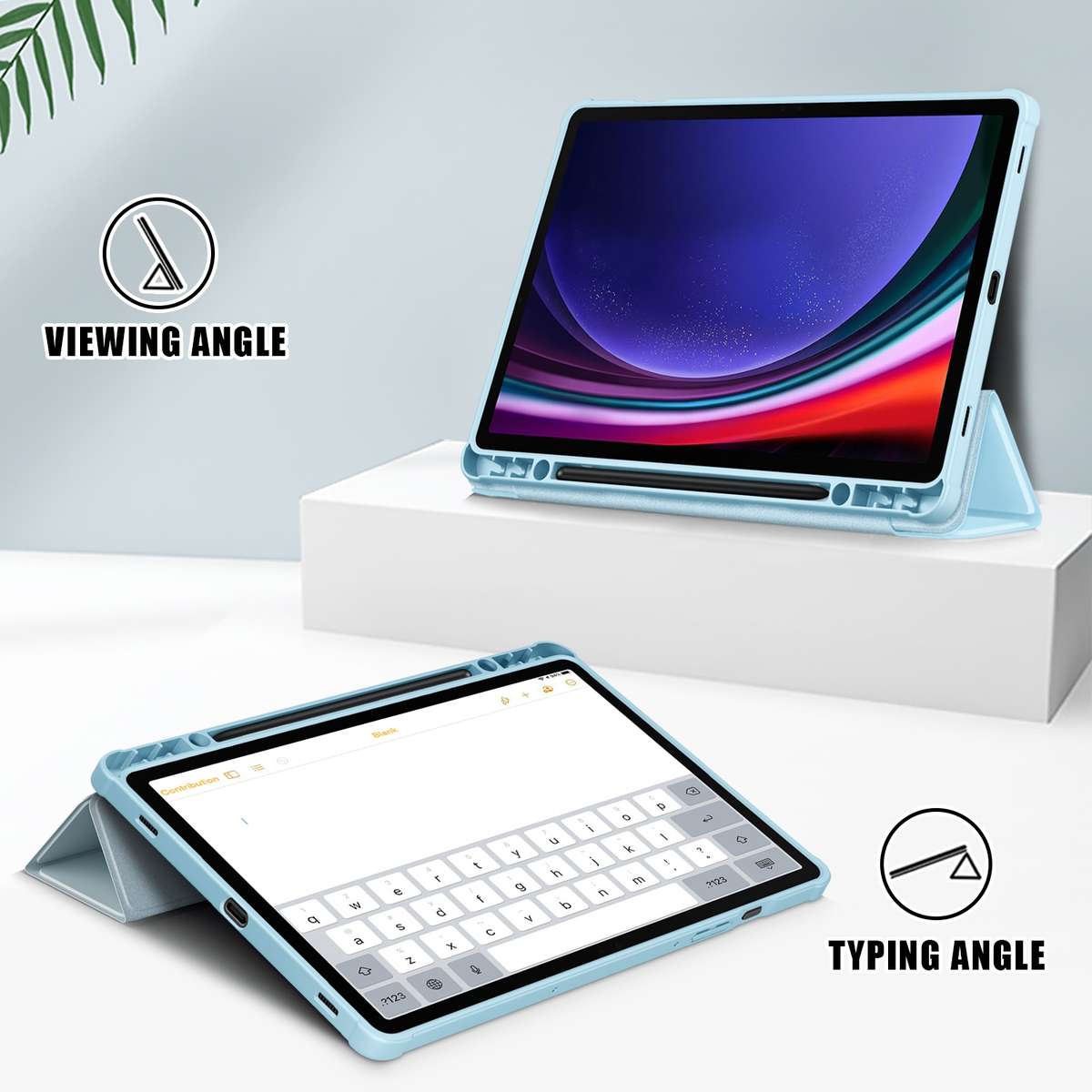 For Samsung Galaxy Tab S9 Acrylic 3-folding Smart Leather Tablet Case(Sky Blue)