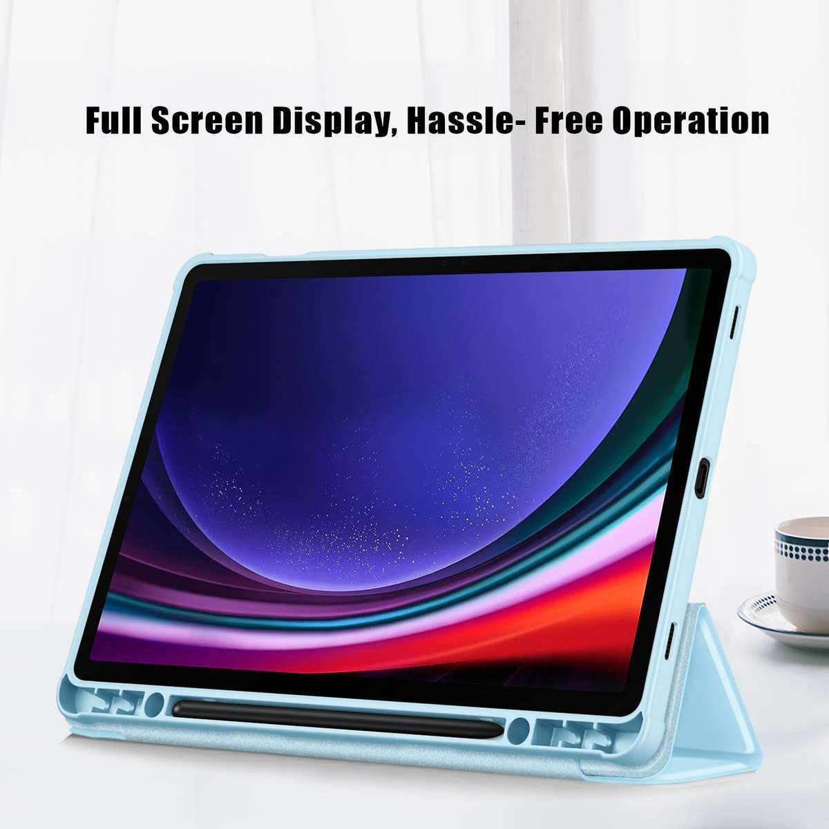 For Samsung Galaxy Tab S9 Acrylic 3-folding Smart Leather Tablet Case(Sky Blue)