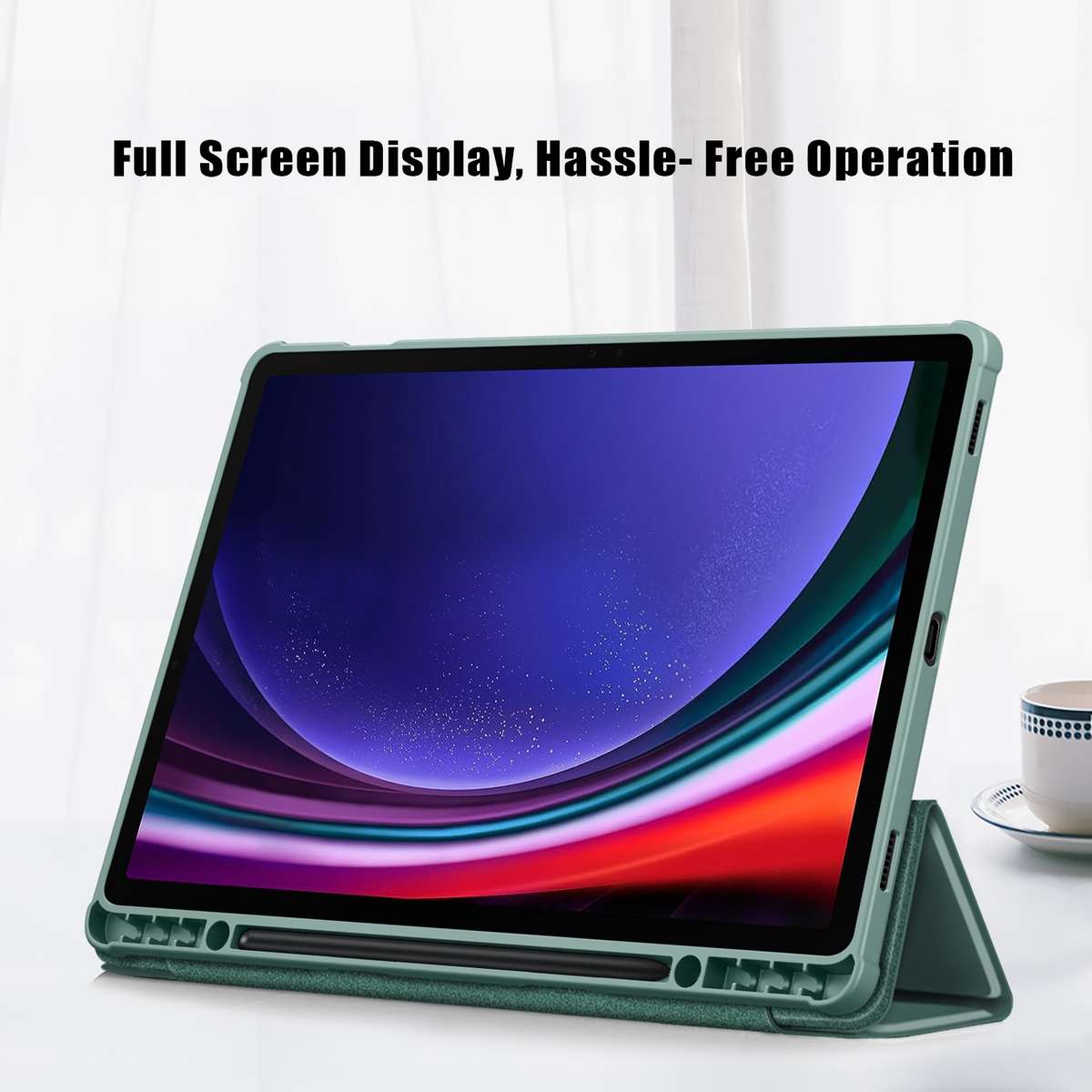 For Samsung Galaxy Tab S9+ Acrylic 3-folding Smart Leather Tablet Case(Deep Green)