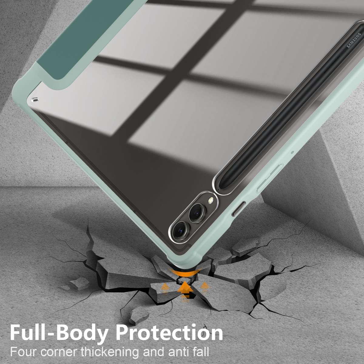 For Samsung Galaxy Tab S9+ Acrylic 3-folding Smart Leather Tablet Case(Deep Green)