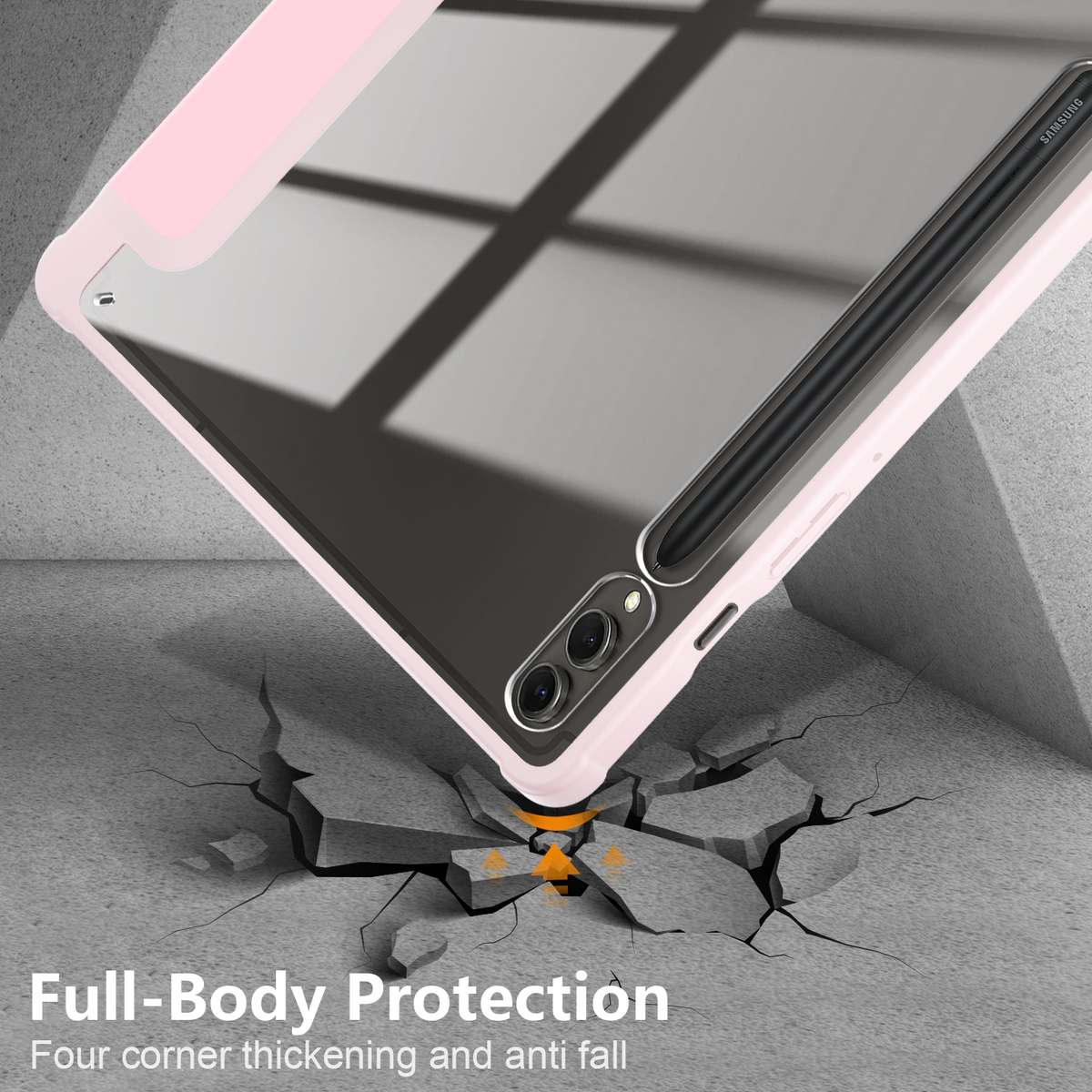 For Samsung Galaxy Tab S9+ Acrylic 3-folding Smart Leather Tablet Case(Pink)