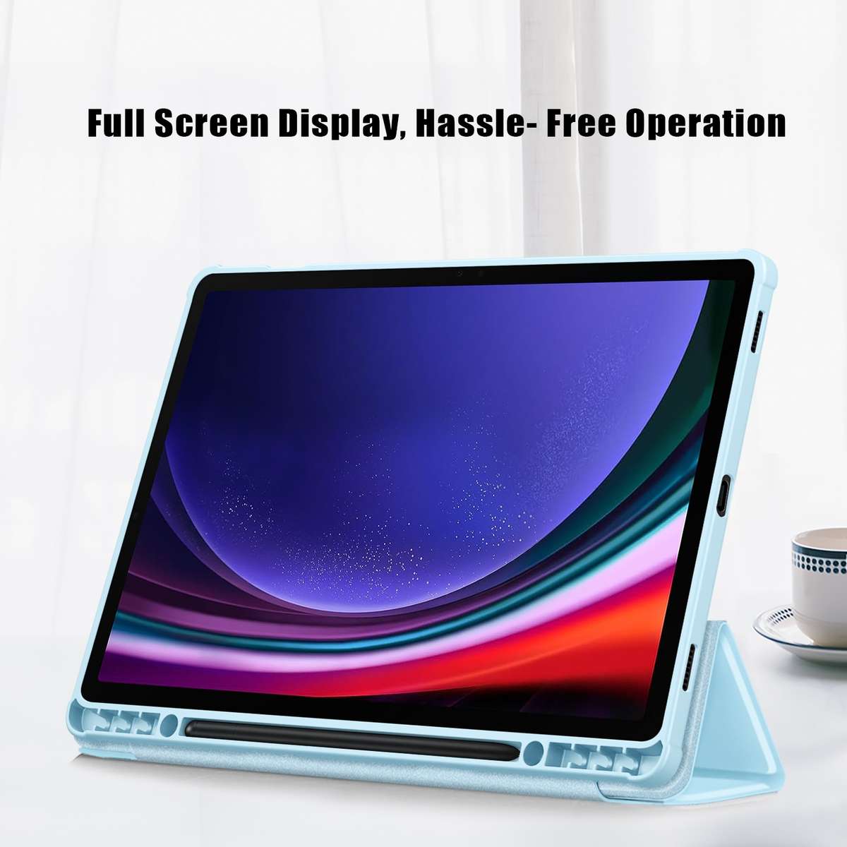 For Samsung Galaxy Tab S9+ Acrylic 3-folding Smart Leather Tablet Case(Sky Blue)