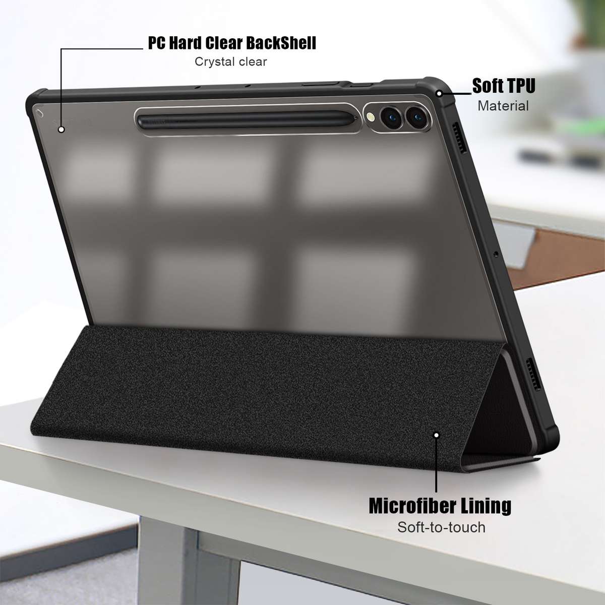 For Samsung Galaxy Tab S9+ Acrylic 3-folding Smart Leather Tablet Case(Black)