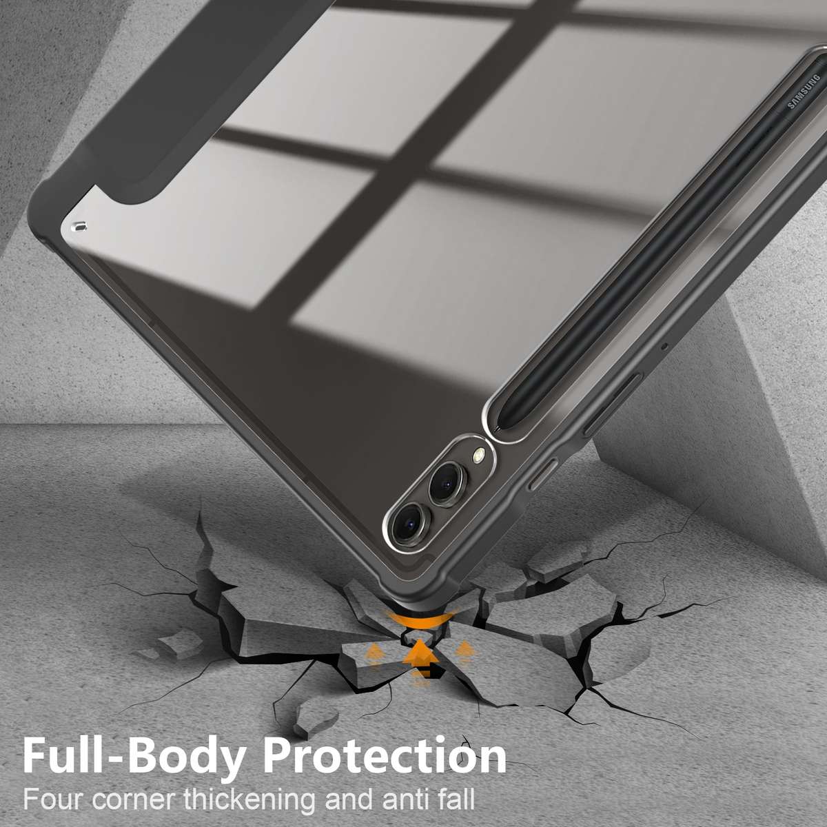 For Samsung Galaxy Tab S9+ Acrylic 3-folding Smart Leather Tablet Case(Black)