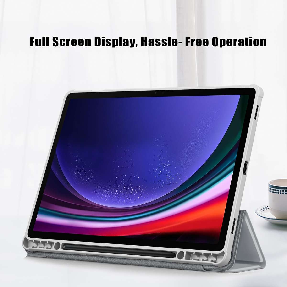 For Samsung Galaxy Tab S9+ Acrylic 3-folding Smart Leather Tablet Case(Grey)