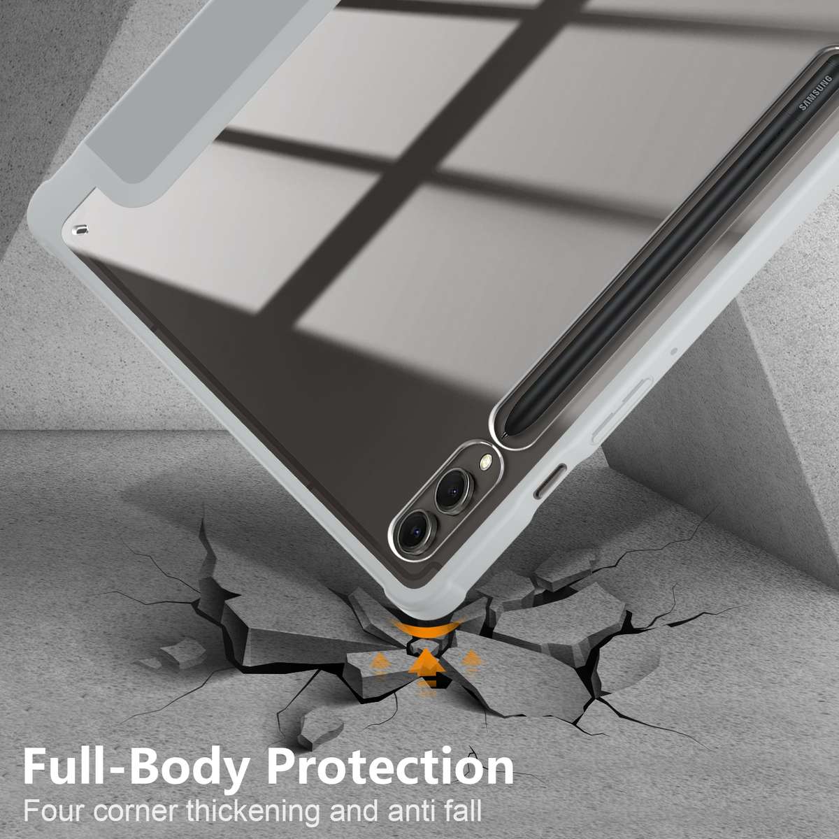 For Samsung Galaxy Tab S9+ Acrylic 3-folding Smart Leather Tablet Case(Grey)