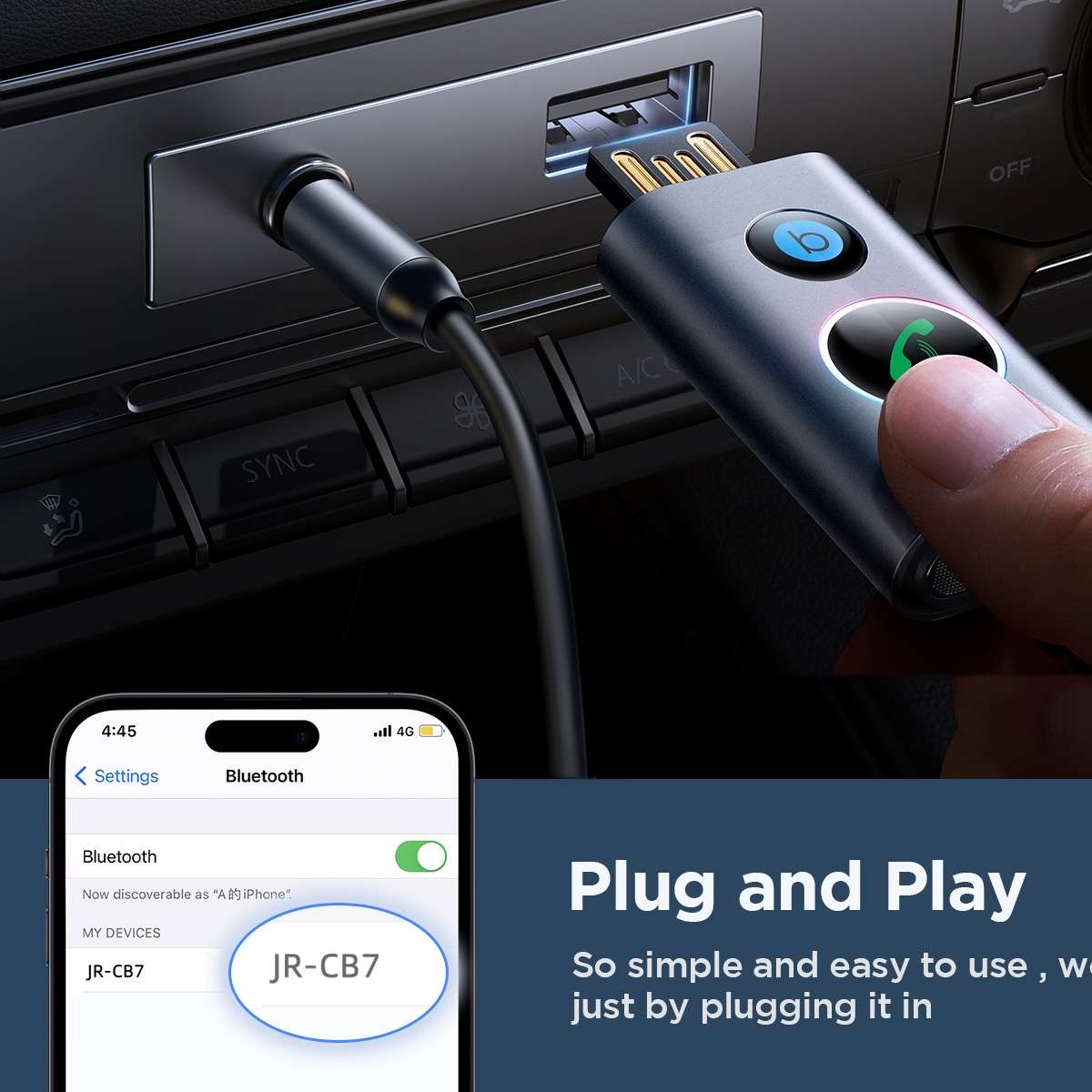 JOYROOM JR-CB7 Car-B Series Car Bluetooth 5.3 Wireless Receiver AUX Adapter Suppor ... (Dark Gray)