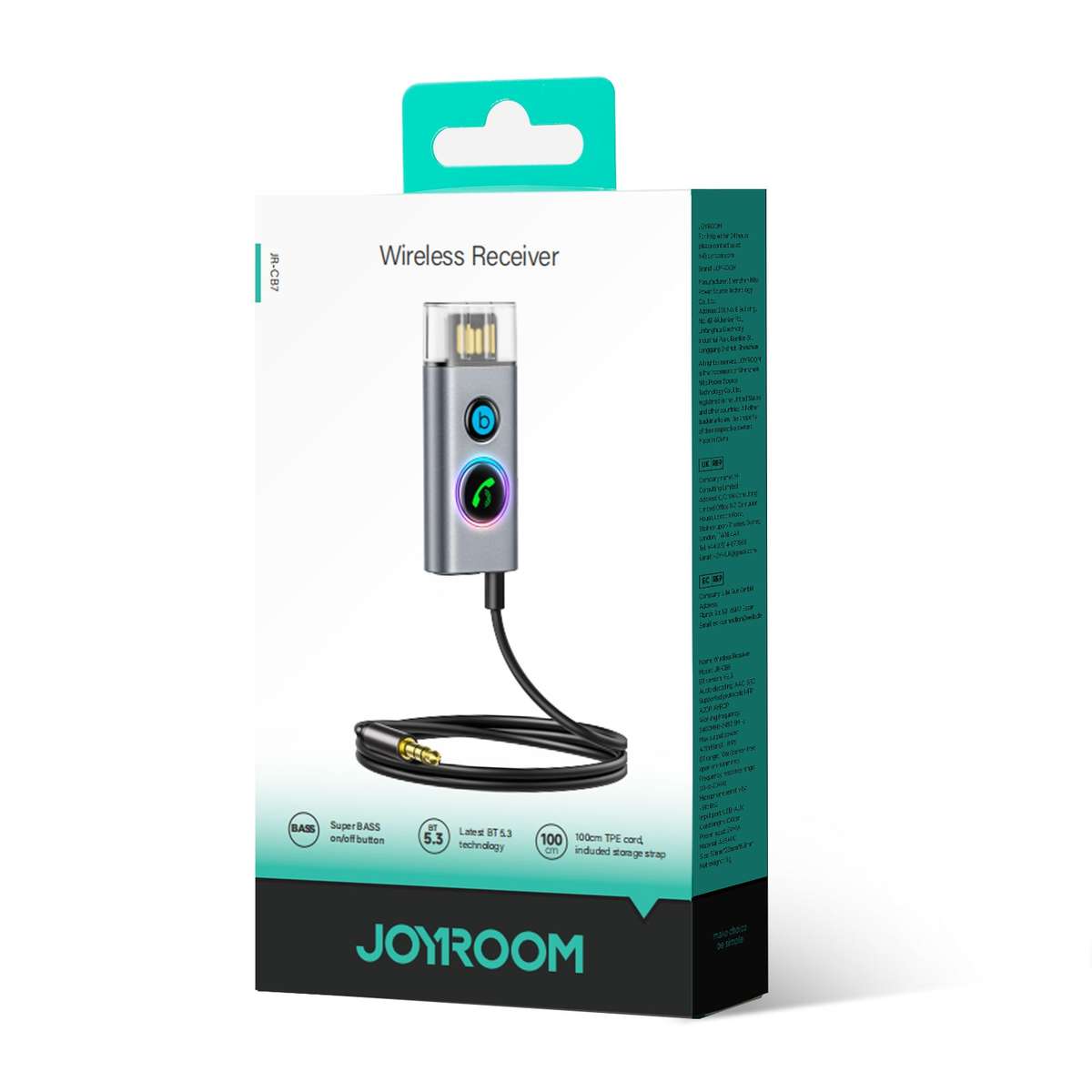 JOYROOM JR-CB7 Car-B Series Car Bluetooth 5.3 Wireless Receiver AUX Adapter Suppor ... (Dark Gray)