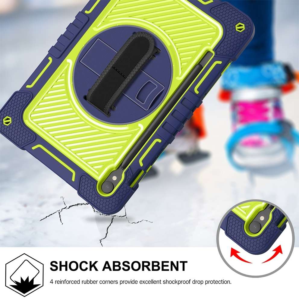 For Samsung Galaxy Tab S9 360 Degree Rotation PC Contrast Silicone ... (Navy Blue + Yellow Green)
