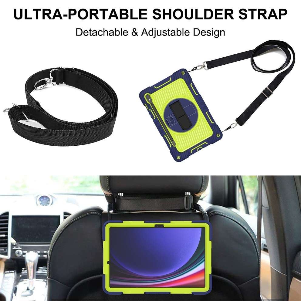For Samsung Galaxy Tab S9 360 Degree Rotation PC Contrast Silicone ... (Navy Blue + Yellow Green)