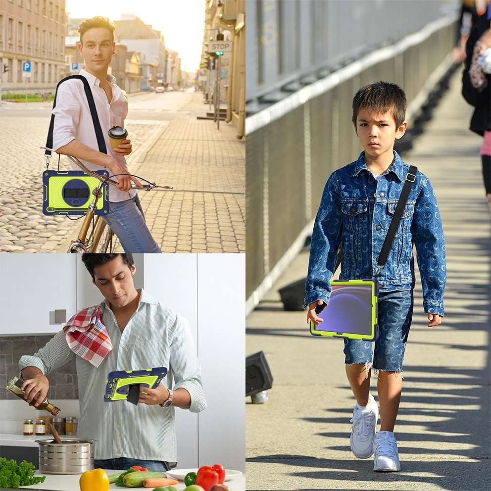 For Samsung Galaxy Tab S9 360 Degree Rotation PC Contrast Silicone ... (Navy Blue + Yellow Green)