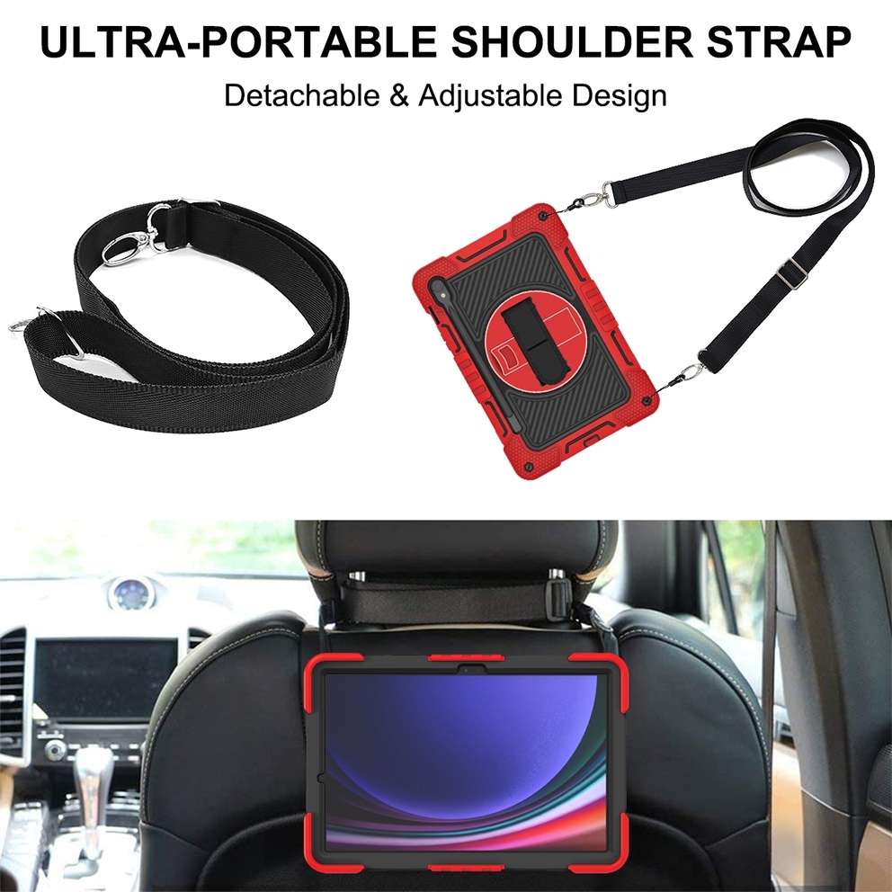 For Samsung Galaxy Tab S9 360 Degree Rotation PC Contrast Silicone Tablet Case(Red + Black)