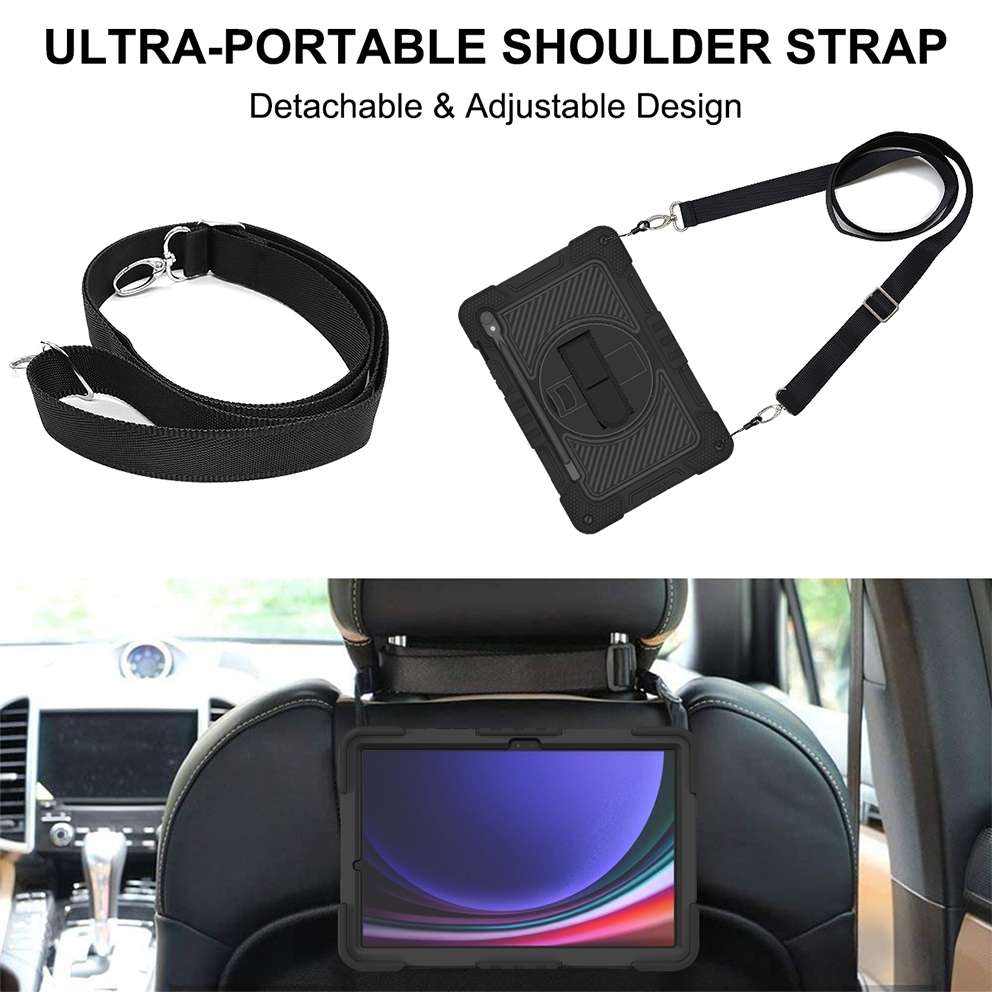 For Samsung Galaxy Tab S9 360 Degree Rotation PC Contrast Silicone Tablet Case(Black)