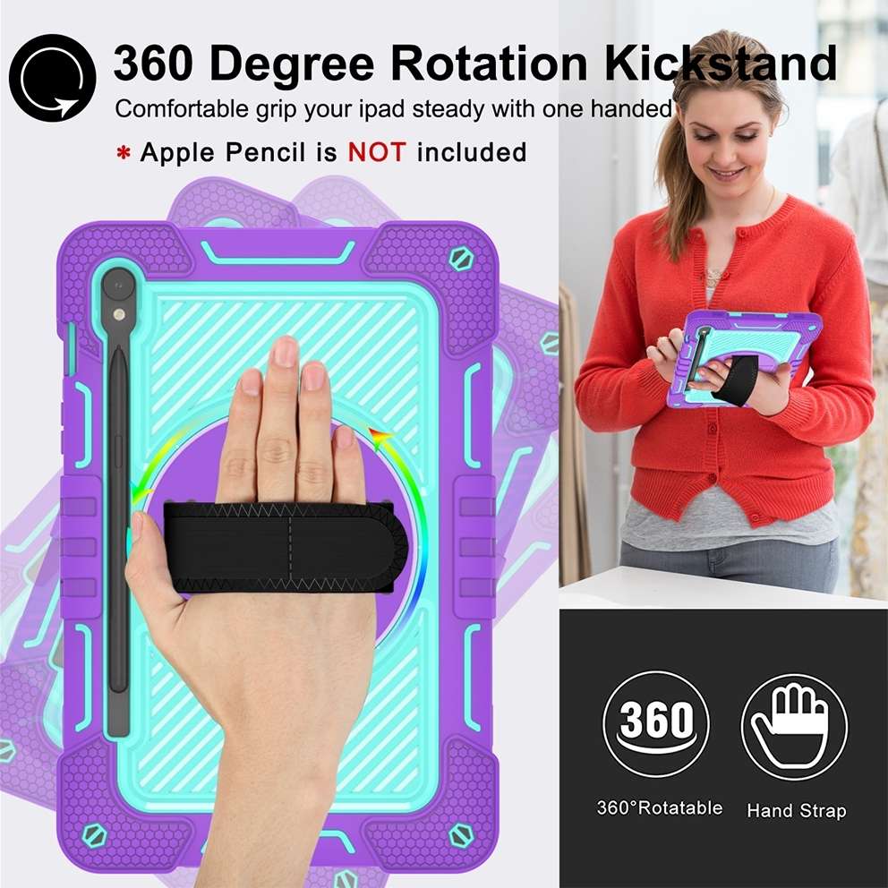For Samsung Galaxy Tab S9 360 Degree Rotation PC Contrast Silicone Table ... (Purple + Mint Green)