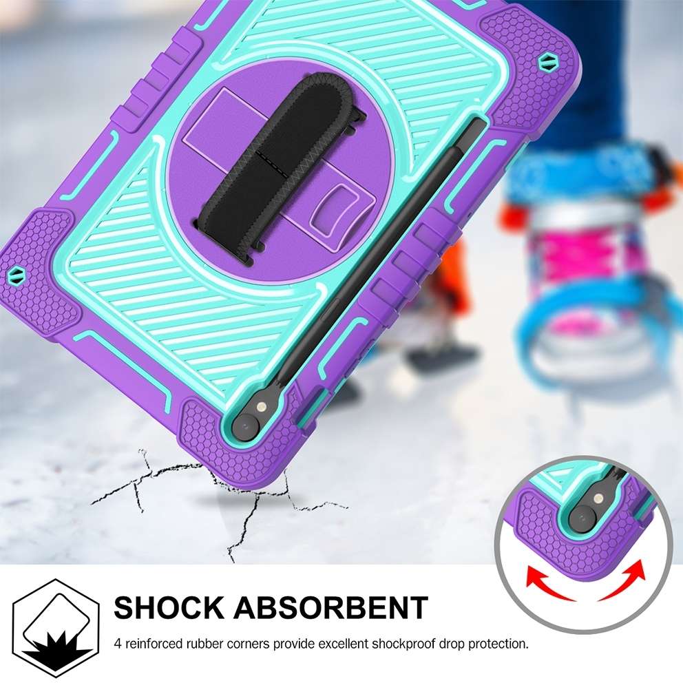 For Samsung Galaxy Tab S9 360 Degree Rotation PC Contrast Silicone Table ... (Purple + Mint Green)
