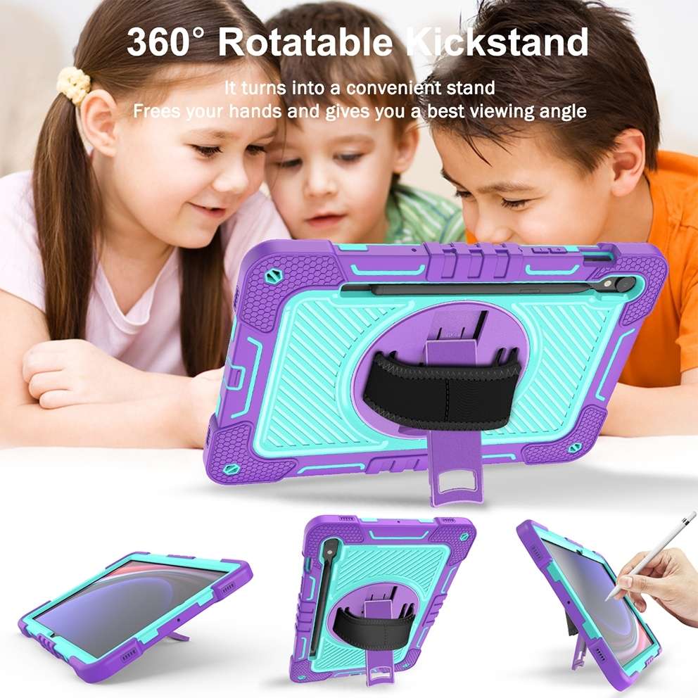 For Samsung Galaxy Tab S9 360 Degree Rotation PC Contrast Silicone Table ... (Purple + Mint Green)