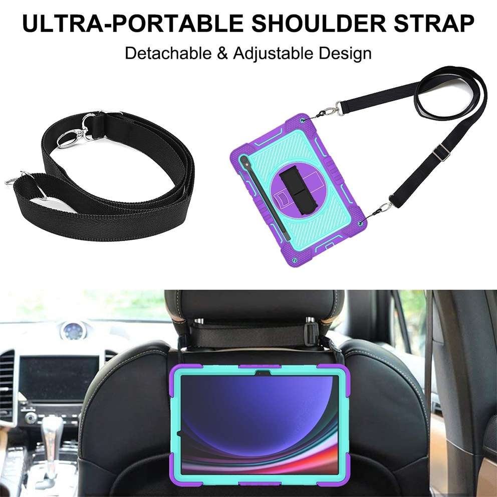 For Samsung Galaxy Tab S9 360 Degree Rotation PC Contrast Silicone Table ... (Purple + Mint Green)