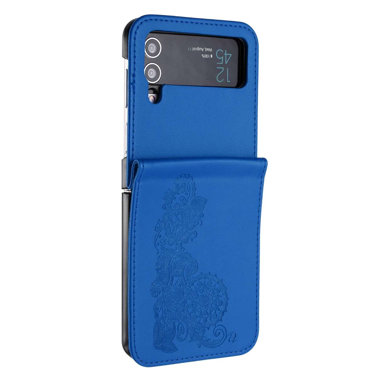 For Samsung Galaxy Z Flip4 5G Datura Flower Embossed Flip Leather Phone Case(Blue)