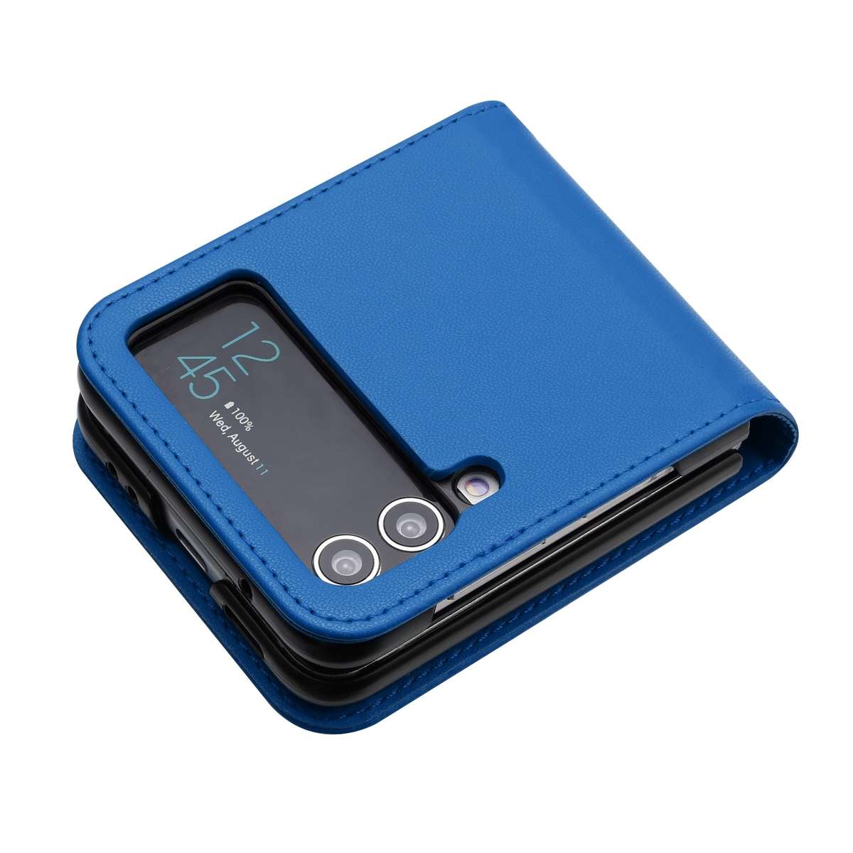 For Samsung Galaxy Z Flip4 5G Datura Flower Embossed Flip Leather Phone Case(Blue)