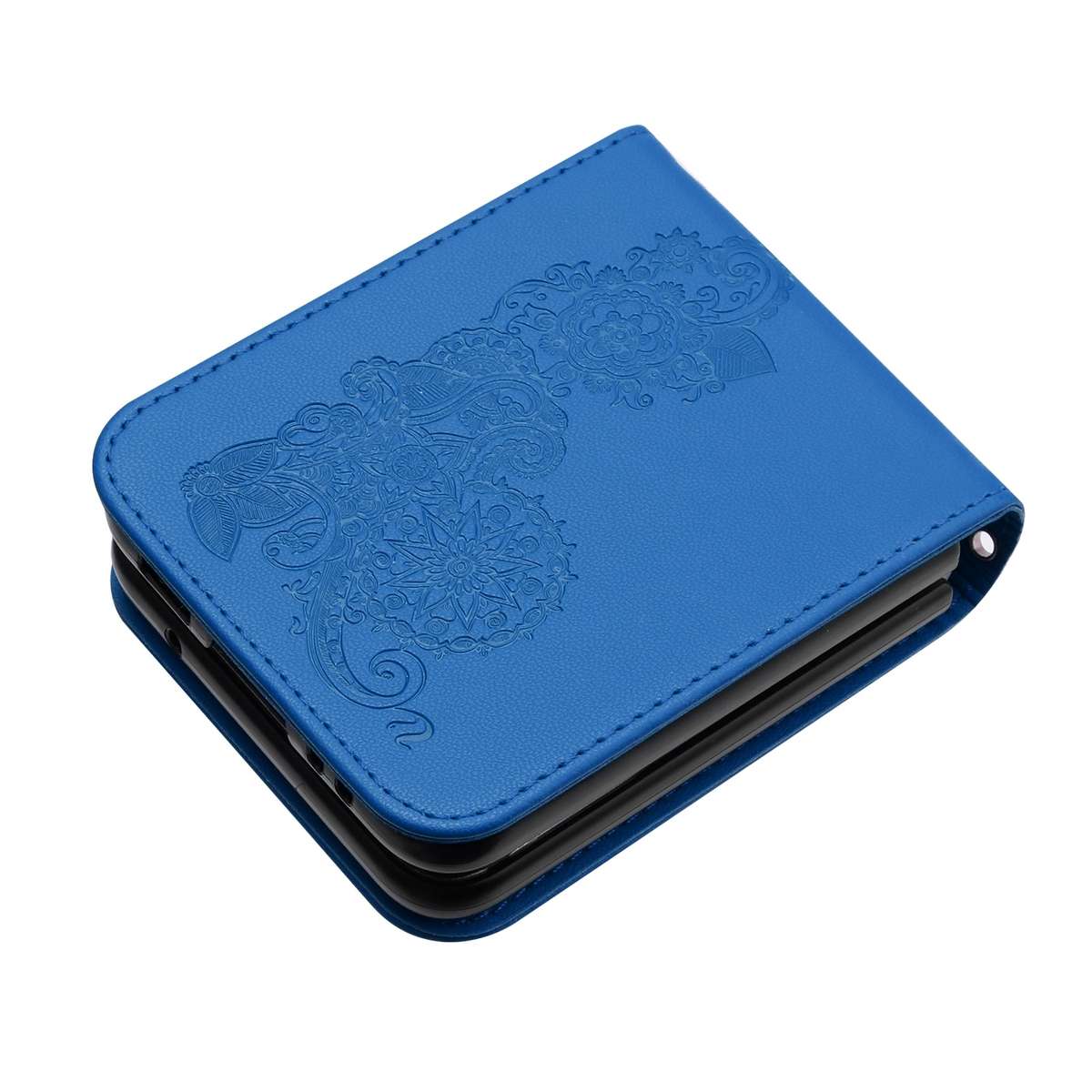 For Samsung Galaxy Z Flip4 5G Datura Flower Embossed Flip Leather Phone Case(Blue)