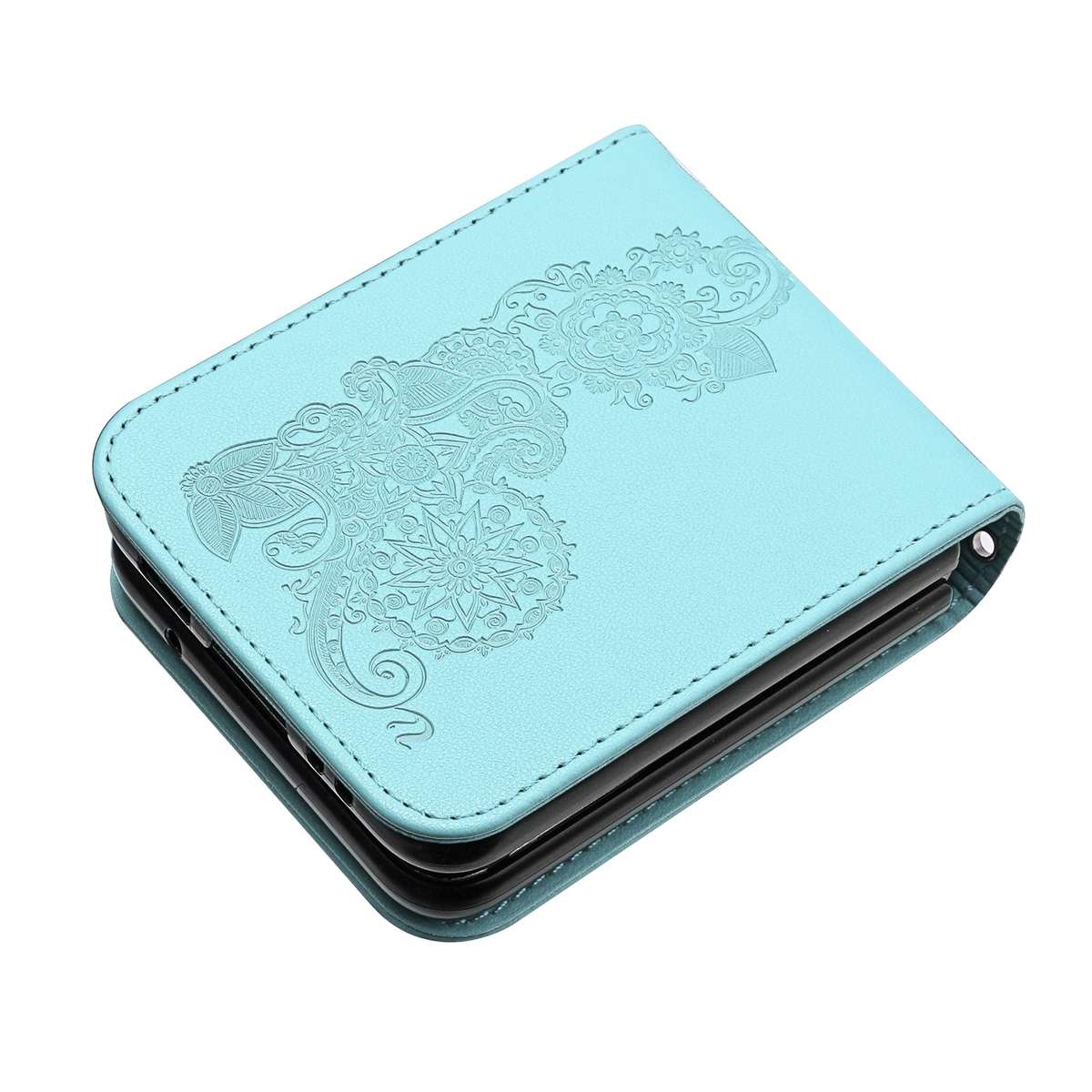 For Samsung Galaxy Z Flip4 5G Datura Flower Embossed Flip Leather Phone Case(Light blue)