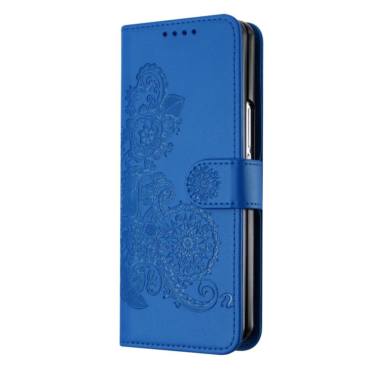 For Samsung Galaxy Z Fold4 5G Datura Flower Embossed Flip Leather Phone Case(Blue)