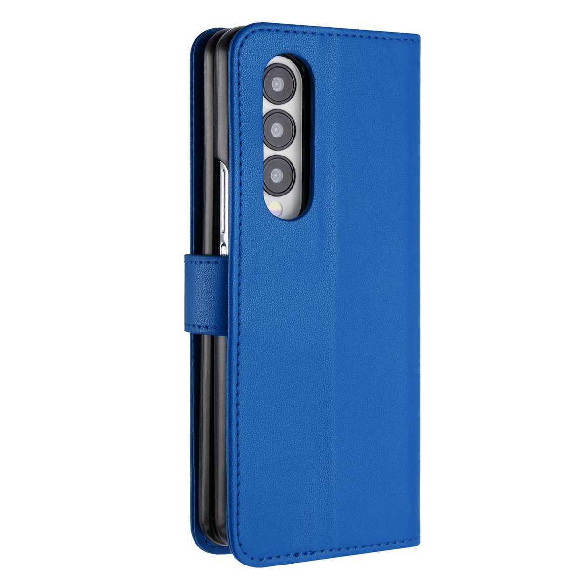 For Samsung Galaxy Z Fold4 5G Datura Flower Embossed Flip Leather Phone Case(Blue)
