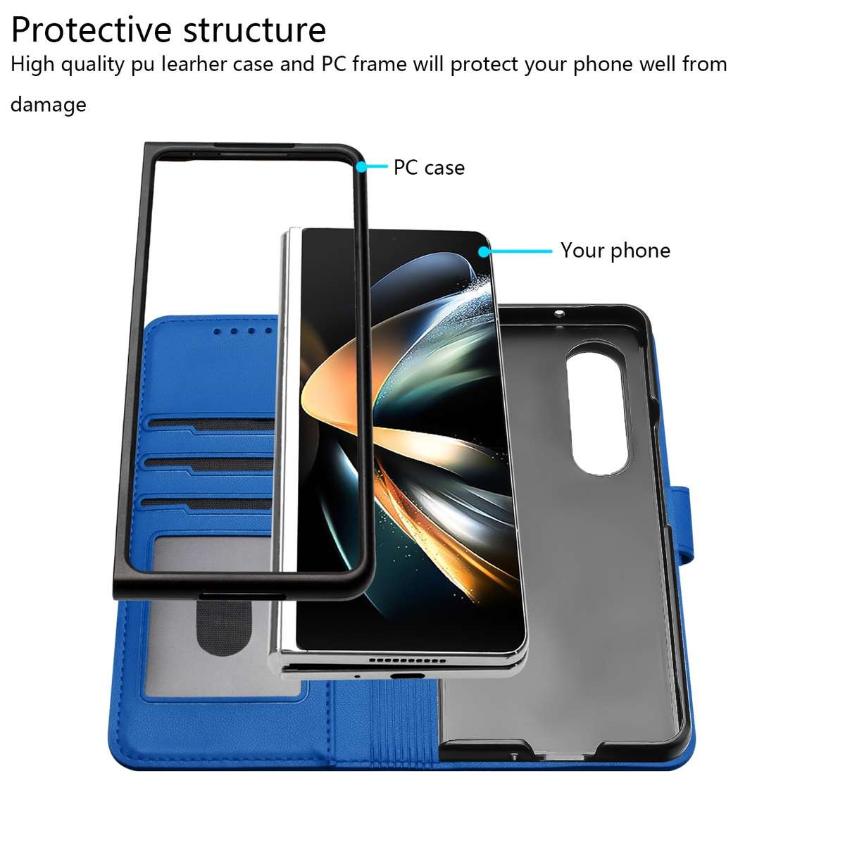 For Samsung Galaxy Z Fold4 5G Datura Flower Embossed Flip Leather Phone Case(Blue)