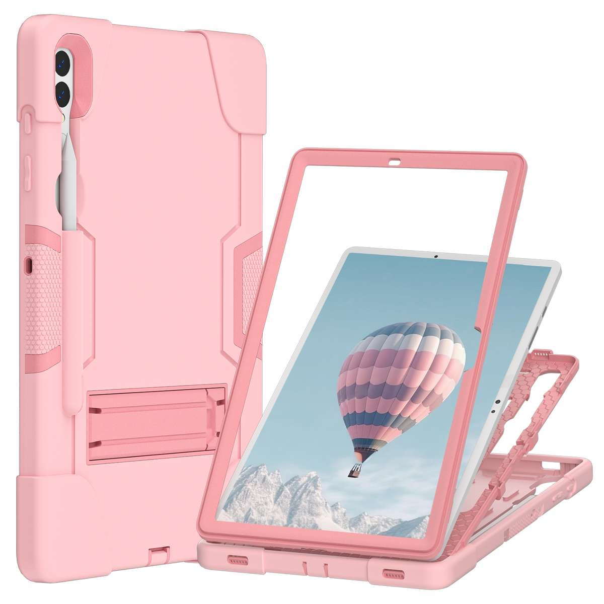 For Samsung Galaxy Tab S9+ Contrast Color Silicone PC Tablet Case with Holder(Rose Gold)