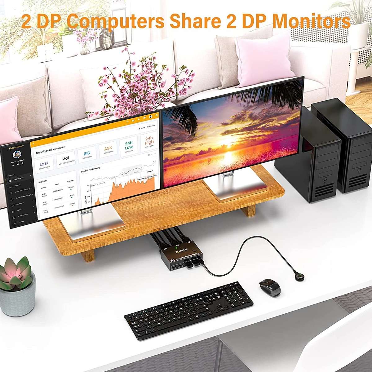 KC-KVM202DP 4K 60Hz USB3.0 DP Dual Monitors KVM Switch