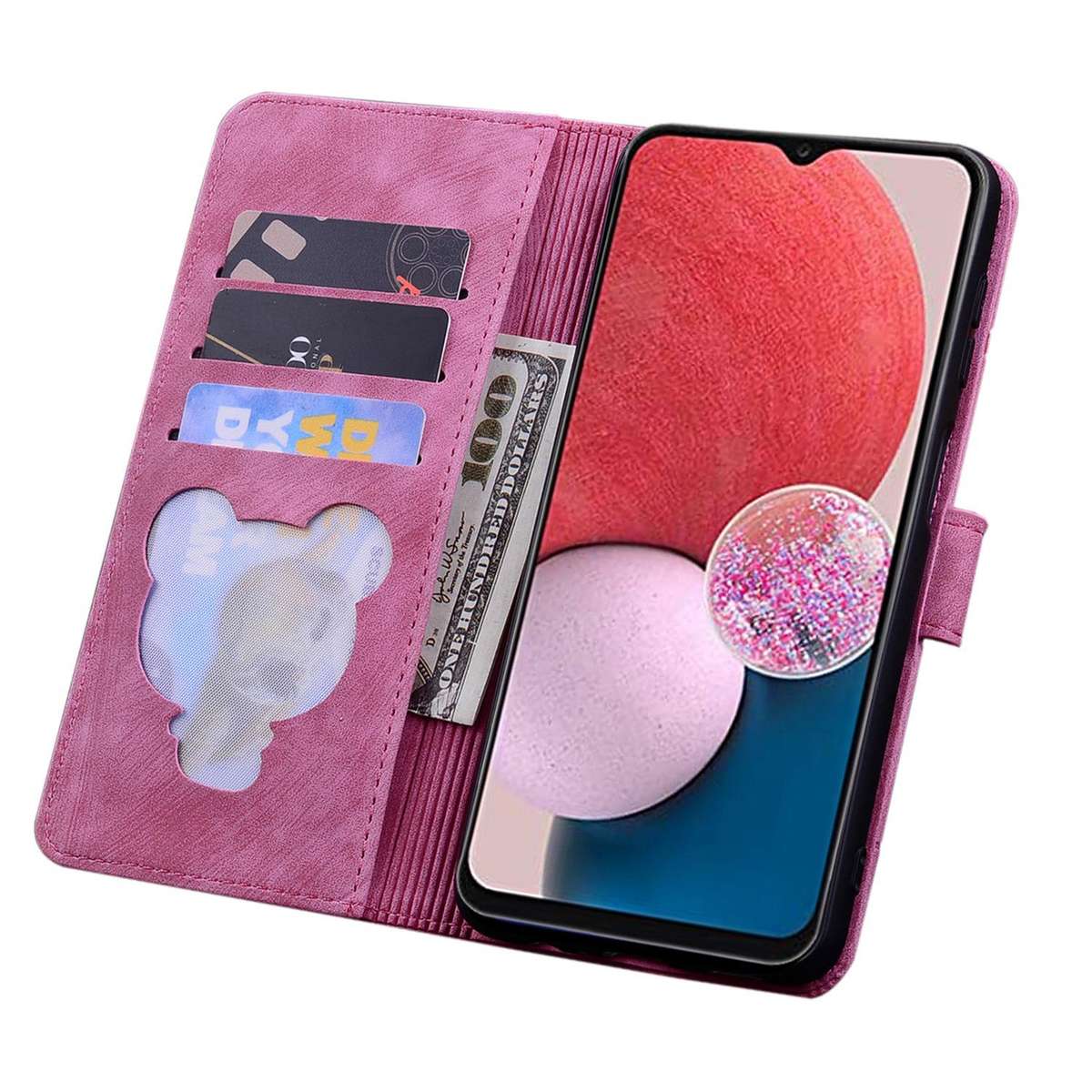For Samsung Galaxy A57 5G Cartoon Sakura Cat Embossed Leather Phone Case(Rose Red)