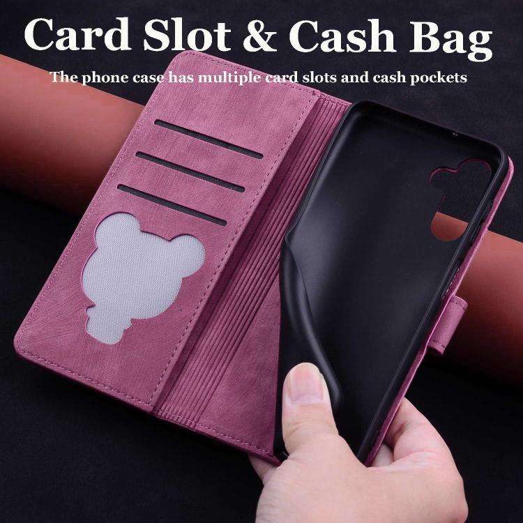 For Samsung Galaxy A57 5G Cartoon Sakura Cat Embossed Leather Phone Case(Rose Red)