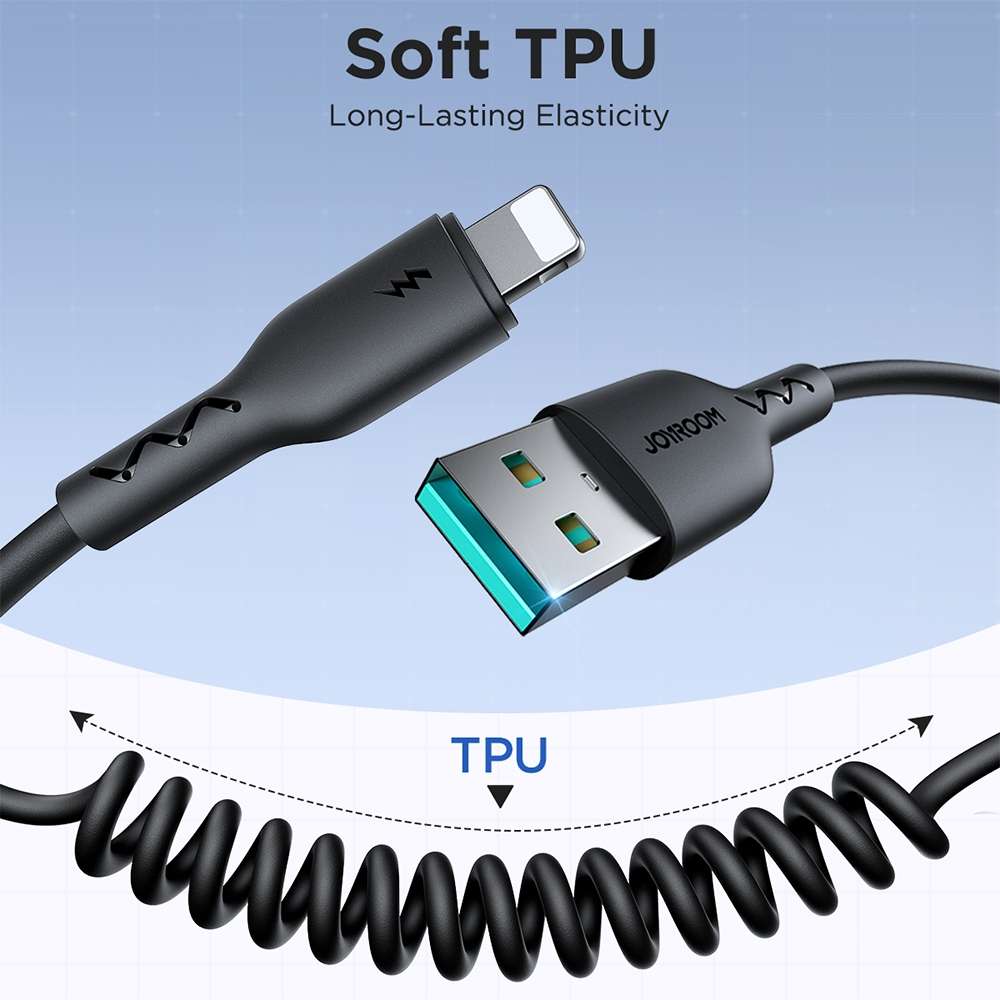 JOYROOM SA38-AL3 3A USB to 8 Pin Coiled Fast Charging Data Cable, Length:1.5m(Black)