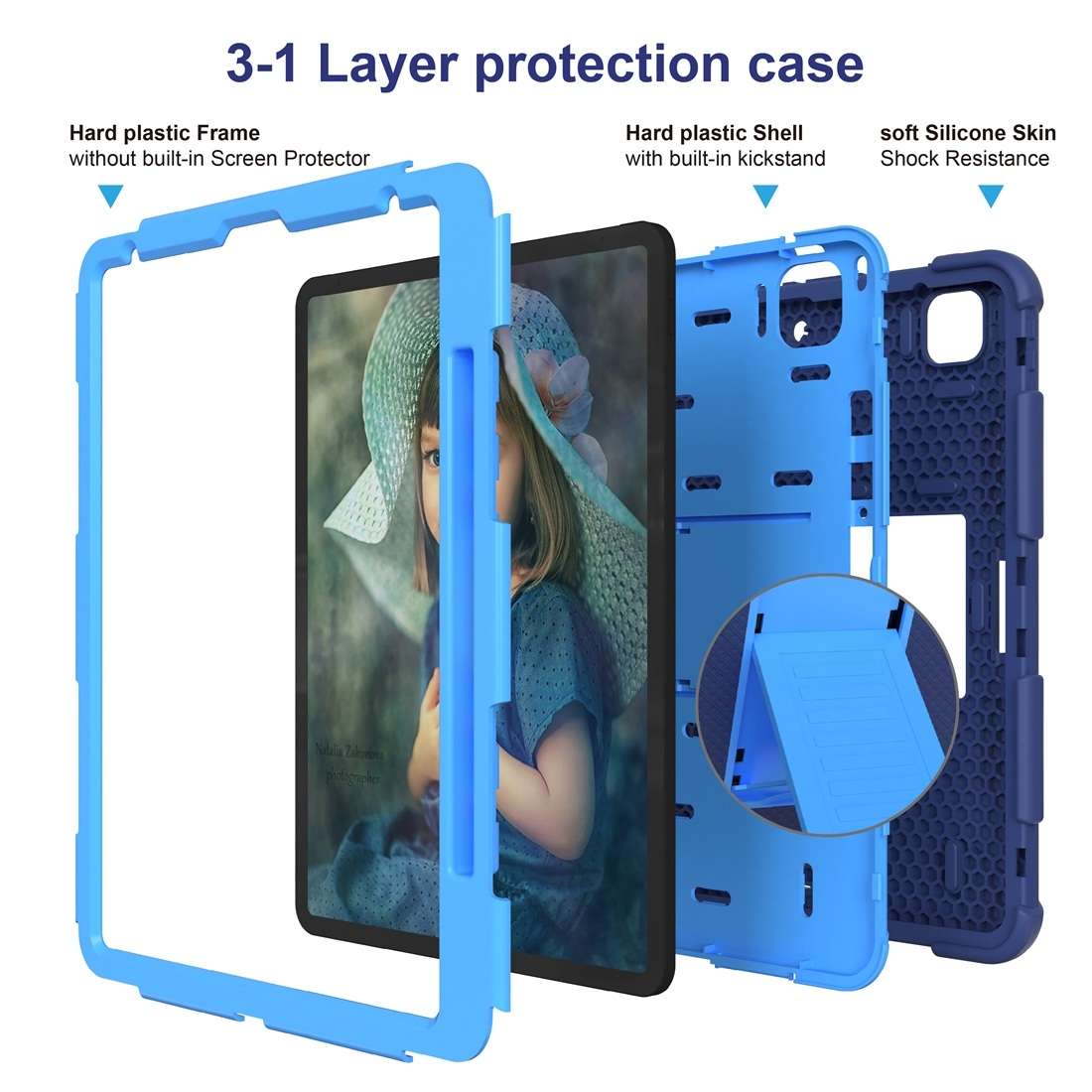 For iPad Pro 12.9 (2018) / (2020) Shockproof Two-Color Silicone Protective Ta ... (Dark Blue+Blue)