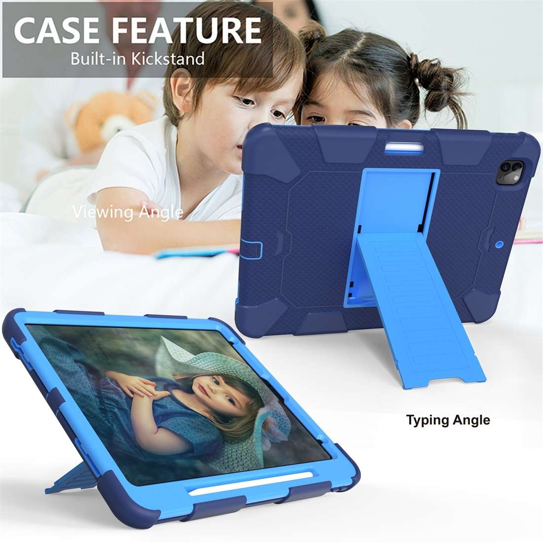 For iPad Pro 12.9 (2018) / (2020) Shockproof Two-Color Silicone Protective Ta ... (Dark Blue+Blue)