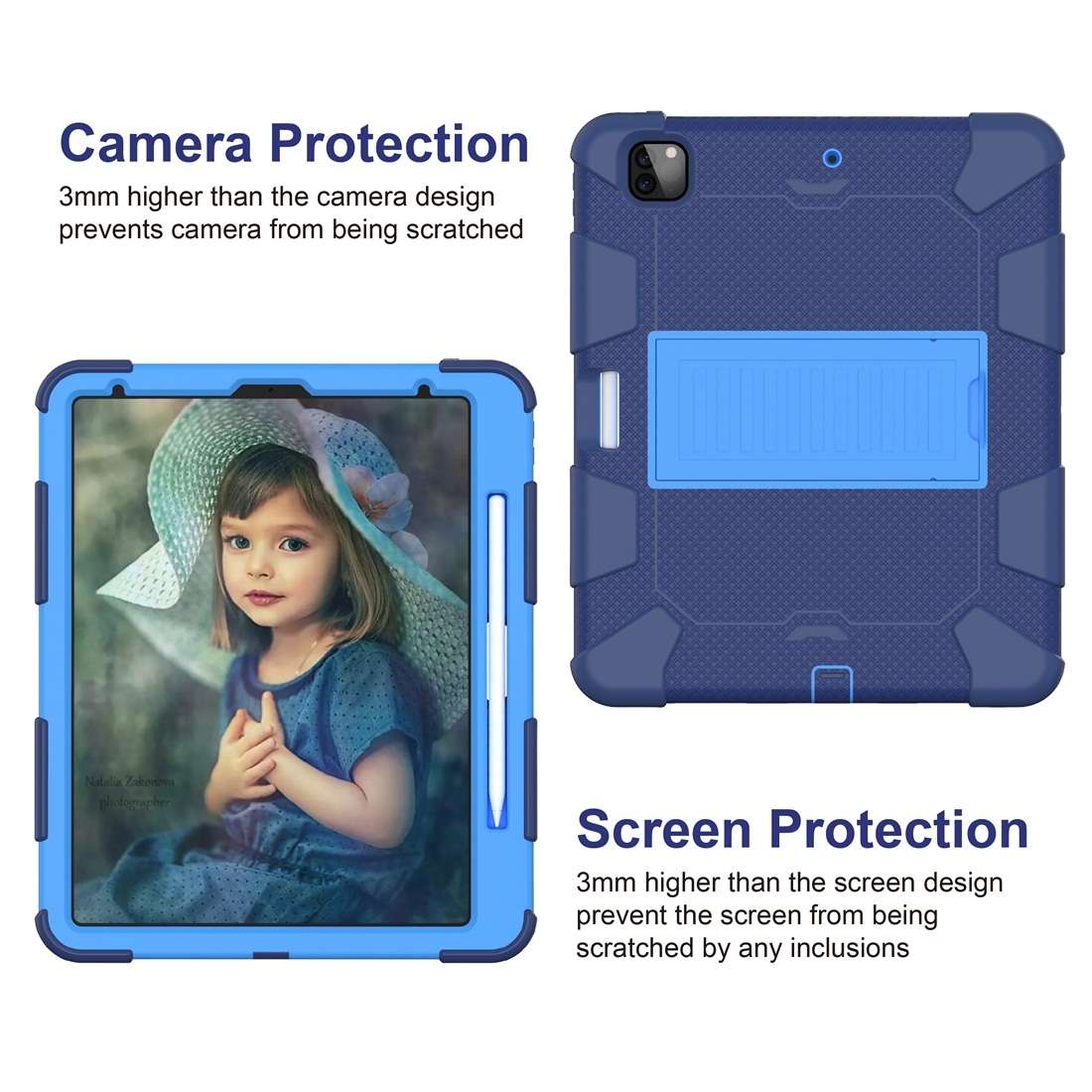 For iPad Pro 12.9 (2018) / (2020) Shockproof Two-Color Silicone Protective Ta ... (Dark Blue+Blue)