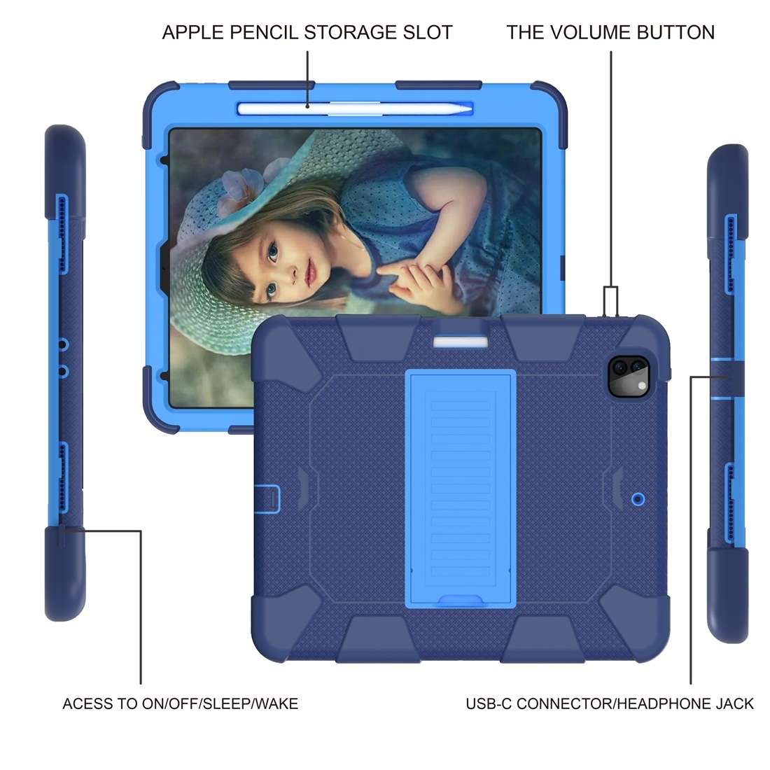 For iPad Pro 12.9 (2018) / (2020) Shockproof Two-Color Silicone Protective Ta ... (Dark Blue+Blue)