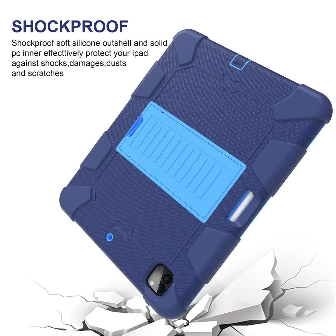 For iPad Pro 12.9 (2018) / (2020) Shockproof Two-Color Silicone Protective Ta ... (Dark Blue+Blue)
